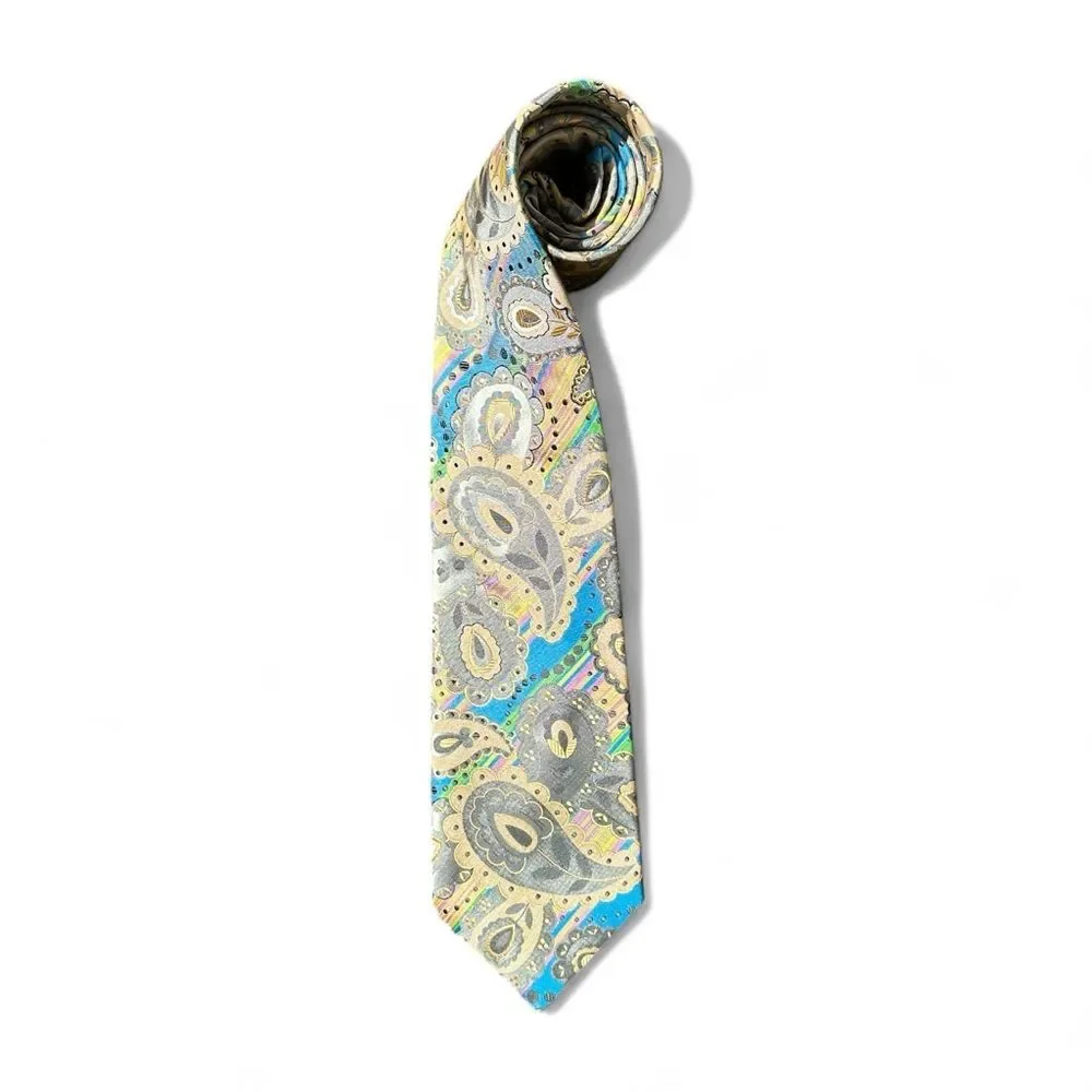 Verses 9 Krazy Paisley Necktie Blue Gray Multicolor Woven Statement Designer Tie